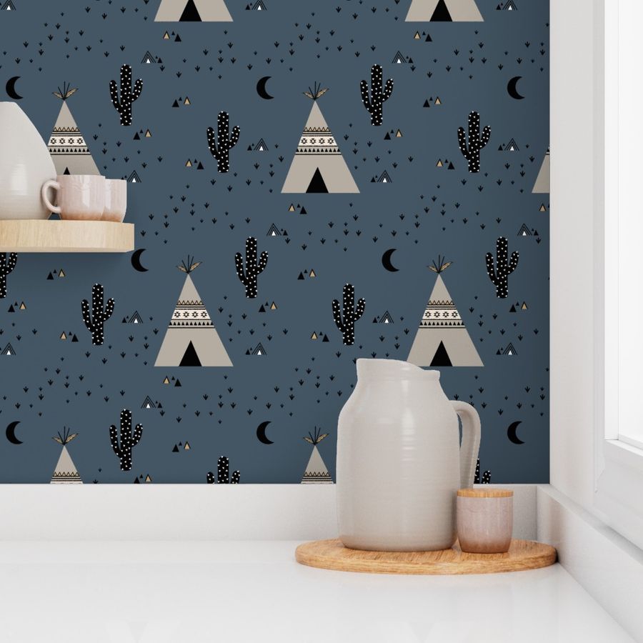 Beige Teepee - Blue Background