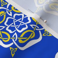 tudor celtic rose small white and gold on blue