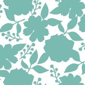 Teal Floral Shadows on white