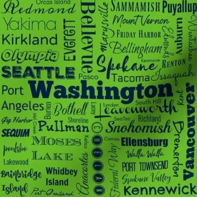 Washington cities, green and navy