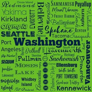 Washington cities, green and navy