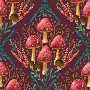 Watercolor Mushroom Damask