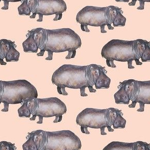 Hippos on Pink - Smaller Scale
