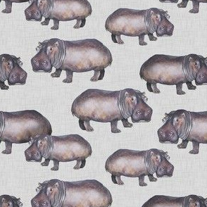 Hippos on Linen - Smaller Scale