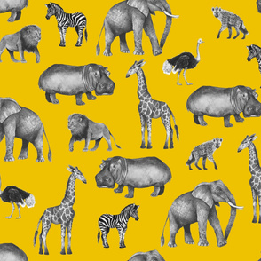 Black and Grey Safari Party on Golden Yellow - Larger Scale