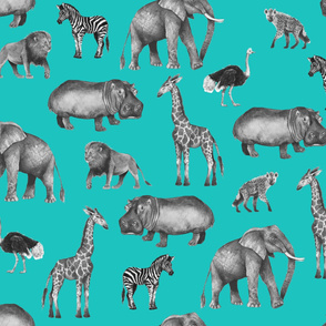 Black and Grey Safari Party on Teal - Larger Scale