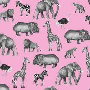 Black and Grey Safari Party on Pink - Larger Scale