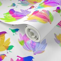 Rainbow Proteas & Birds - white 