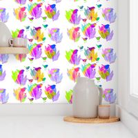Rainbow Proteas & Birds - white 