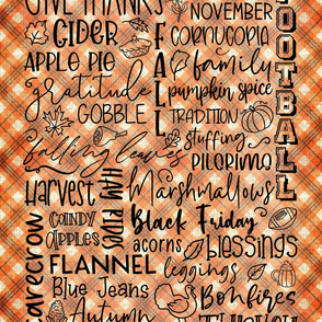 Fall Subway Art on Orange plaid burlap Minky Blanket - 54 x 72 inches