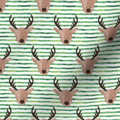 reindeer - cute christmas reindeer - green watercolor stripes - LAD20