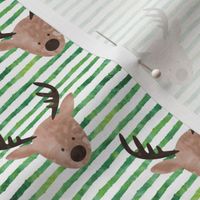 reindeer - cute christmas reindeer - green watercolor stripes - LAD20