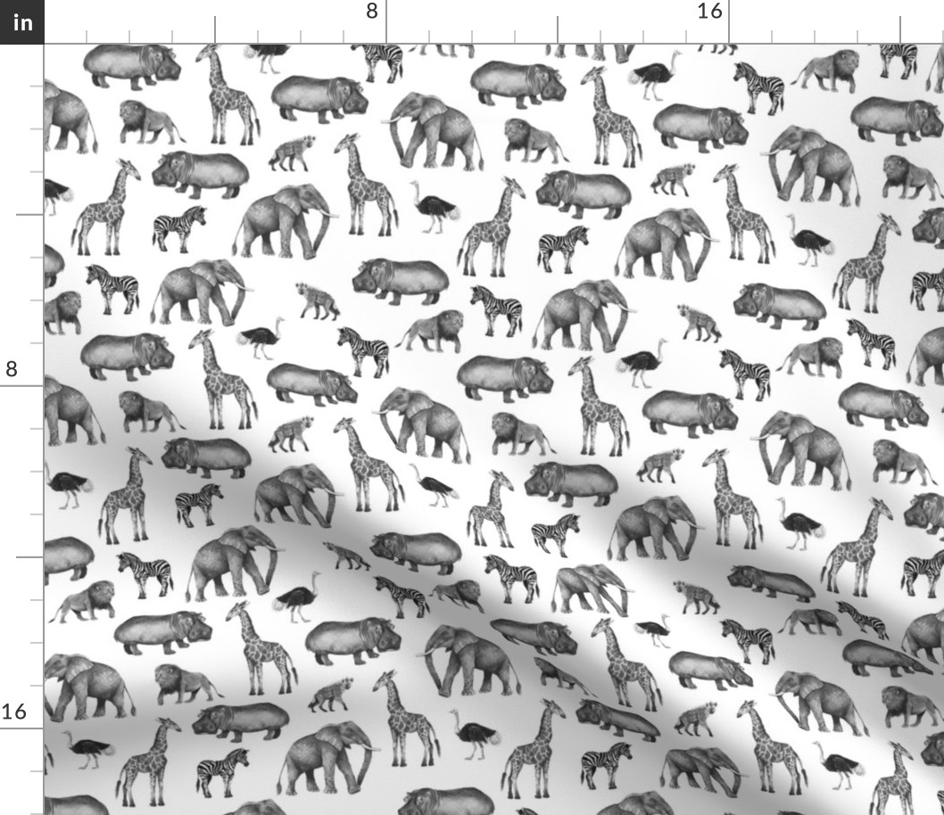 Black and Grey Safari Party on White - Smaller Scale