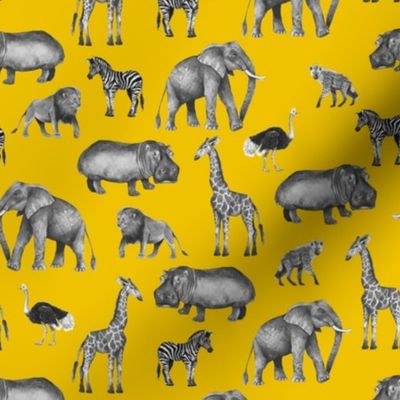 Black and Grey Safari Party on Golden Yellow - Smaller Scale