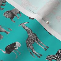 Black and Grey Safari Party on Teal - Smaller Scale