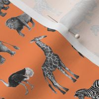 Black and Grey Safari Party on Coral - Smaller Scale