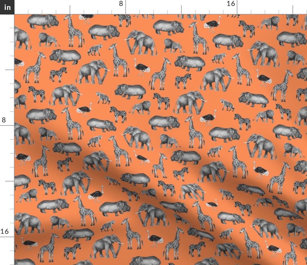 Black and Grey Safari Party on Coral - Smaller Scale