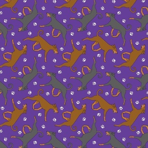 Trotting natural Doberman Pinschers and paw prints - purple