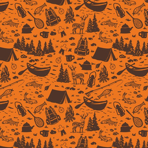 Lake Adventure- Camping, Fishing, the Best Social Distancing- Orange- Doodle Sketch- Regular Scale