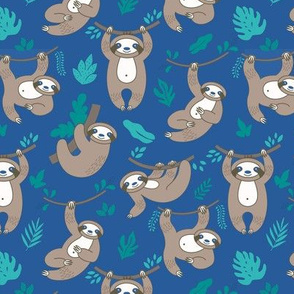 Sloths in trees, blue