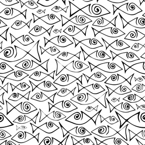 fish - dozens of fish black and white - hand-drawn