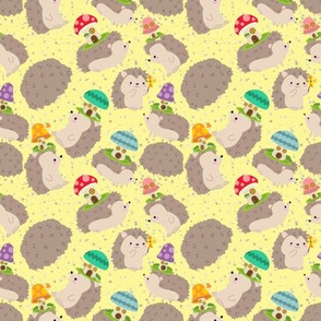 Hedgehogs Carrying Mushroom houses on yellow small