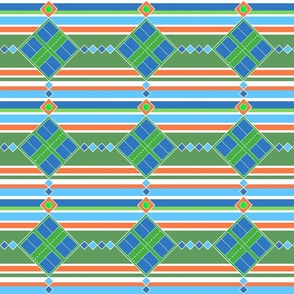 Pickleball Summer - Blue, Green, Orange and White Diamonds and Stripes