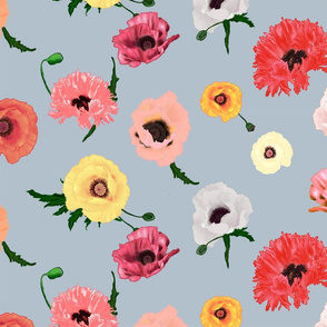 poppies pattern baby blue
