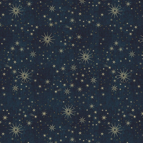 2 inch gold stars in night sky on midnight blue, dark blue, turquoise magic, astronomy, astrology, nursery, non-directional, night sky star