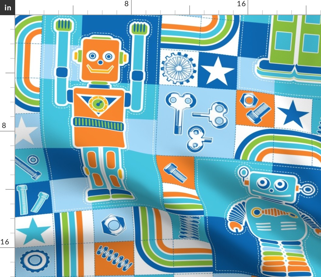 I love robots cheater quilt in repeat