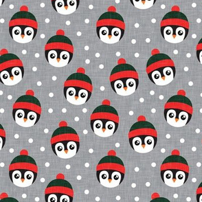 winter penguins - cute penguins - green & red / grey - LAD20