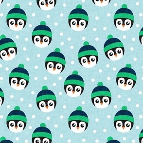 winter penguins - cute penguins - blue and green - LAD20
