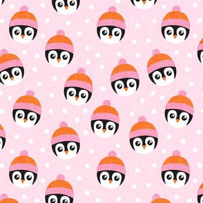 winter penguins - cute penguins - orange and pink -  LAD20
