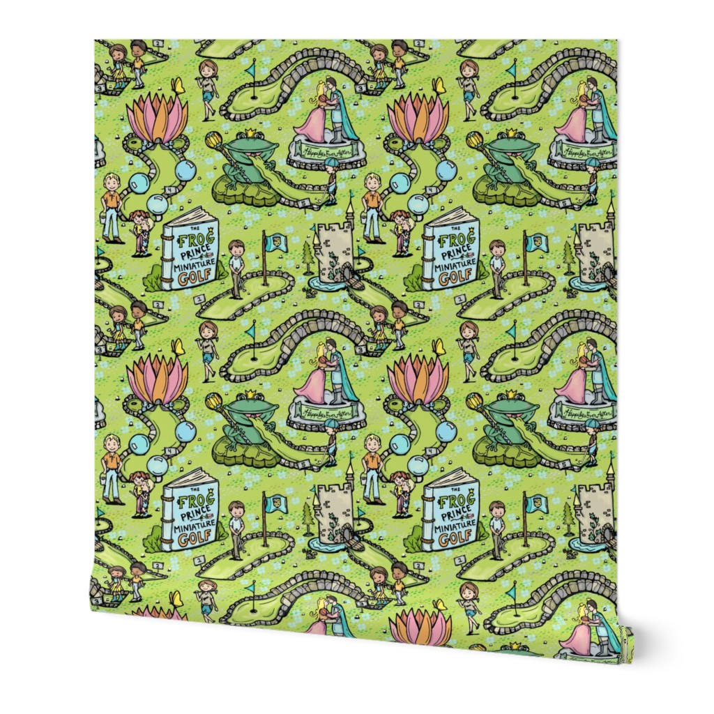 Frog Prince Miniature Golf Novelty Fabric - Colorful Illustrated Design