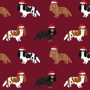 cavalier spaniel santa paws - cute christmas dog fabric - ruby red
