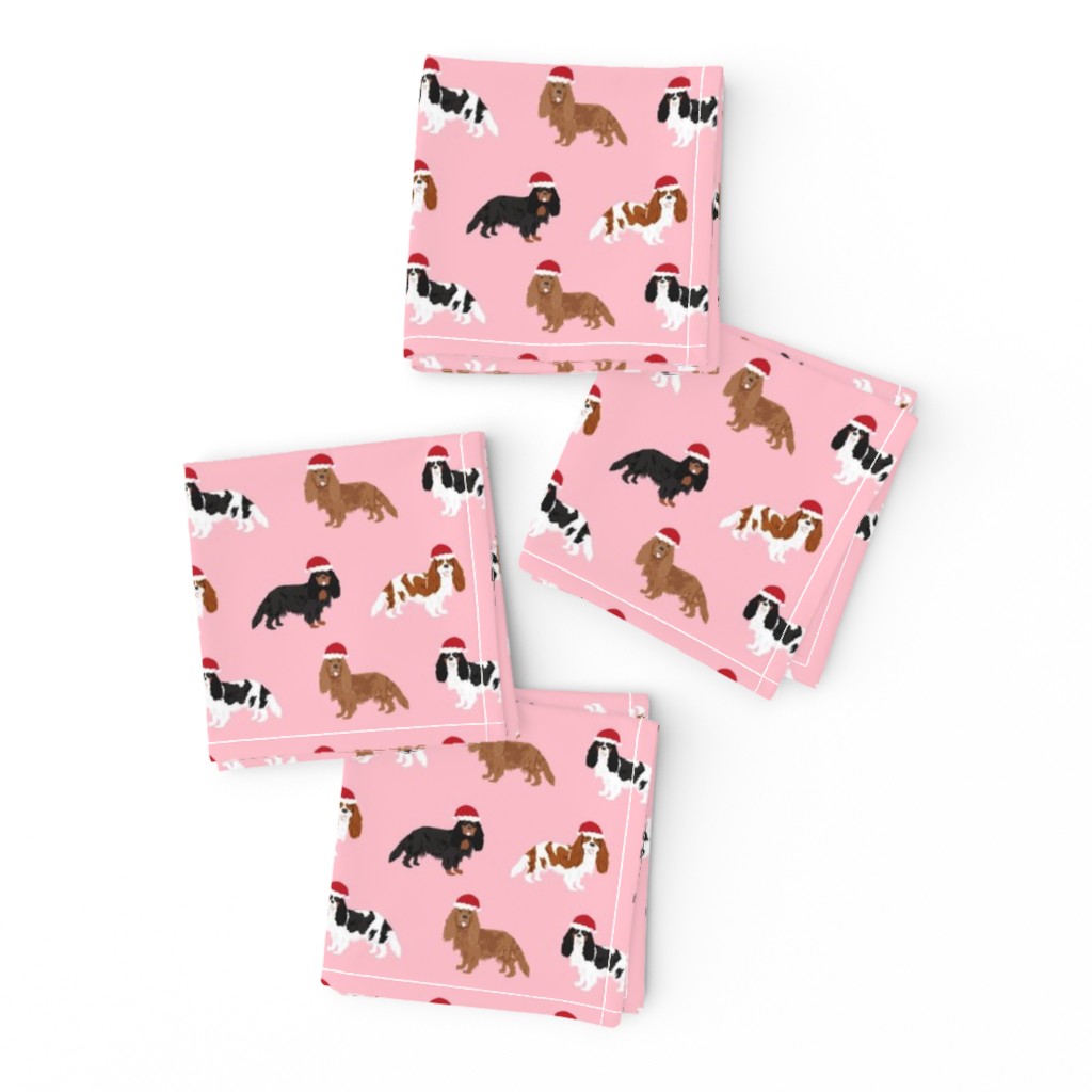 cavalier spaniel santa paws - cute christmas dog fabric -  pink