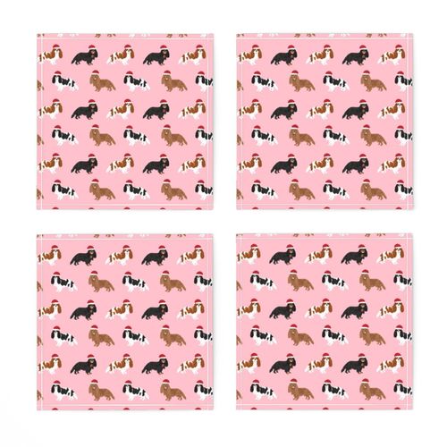 cavalier spaniel santa paws - cute christmas dog fabric -  pink