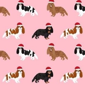 cavalier spaniel santa paws - cute christmas dog fabric -  pink