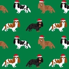 cavalier spaniel santa paws - cute christmas dog fabric -  green