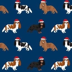 cavalier spaniel santa paws - cute christmas dog fabric - navy