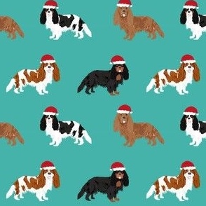 cavalier spaniel santa paws - cute christmas dog fabric - turquoise