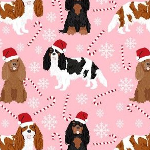 cavalier spaniel dog candy cane fabric - christmas design - pink