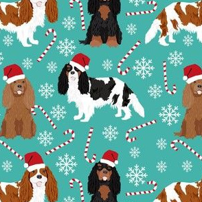 cavalier spaniel dog candy cane fabric - christmas design -turquoise