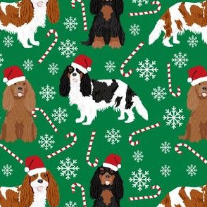 cavalier spaniel dog candy cane fabric - christmas design -green