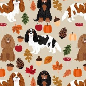 cavalier spaniel autumn fabric - dog fall fabric - tan