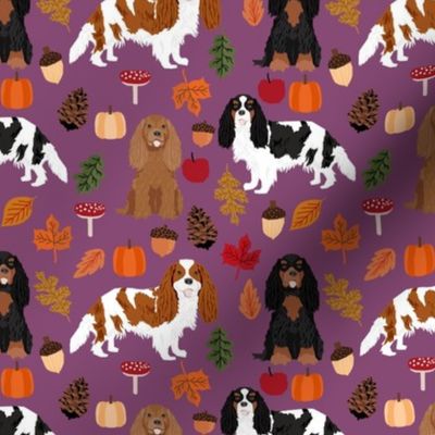 cavalier spaniel autumn fabric - dog fall fabric - purple