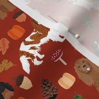 cavalier spaniel autumn fabric - dog fall fabric - rust