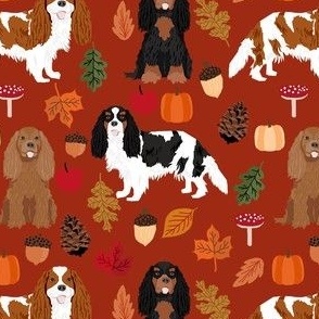 cavalier spaniel autumn fabric - dog fall fabric - rust