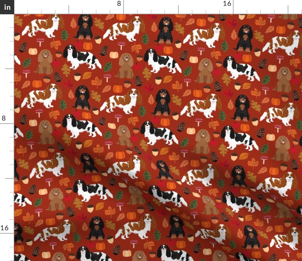 cavalier spaniel autumn fabric - dog fall fabric - rust