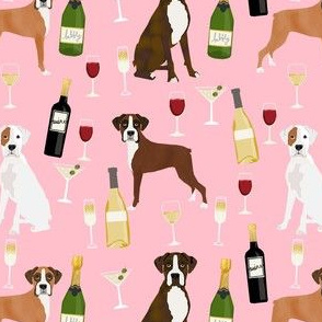 boxer dog wine fabric - cute dog design - pink